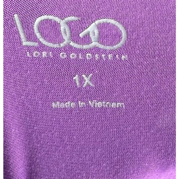 LOGO Lori Goldstein Purple Tunic Top Plus Size 1X Purple Sharkbite Hem Pockets - Picture 5 of 6